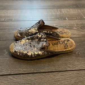 Sam Edelman Gray Sequin Espadrille Slides Women's Size 6